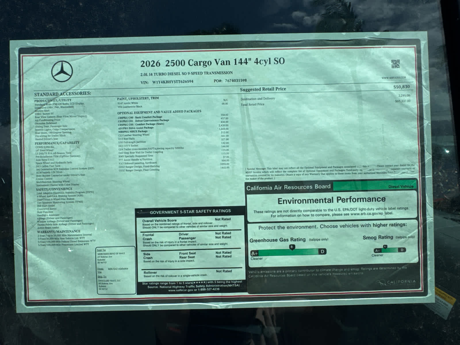 2026 Mercedes-Benz Sprinter 2500 Standard Roof I4 Diesel 144 RWD
