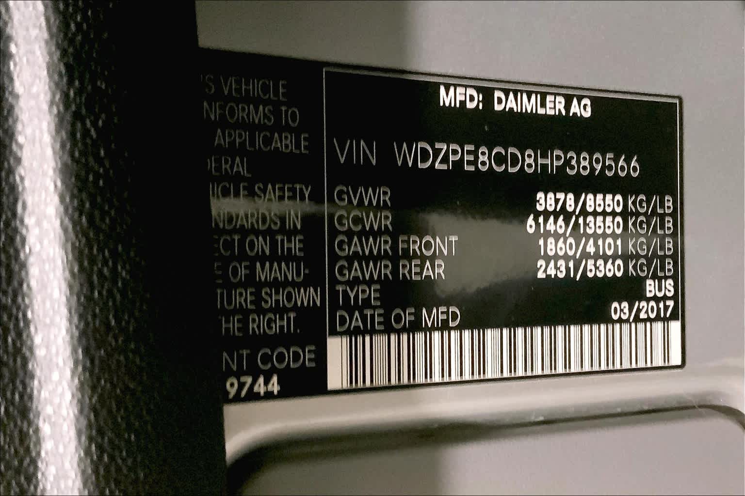 2017 Mercedes-Benz Sprinter Passenger Van 2500 High Roof V6 170 RWD